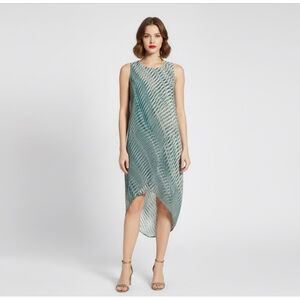 NIC+ZOE Green Sleeveless High Low Tulip Hem Wrap Front Shift Dress Size Small